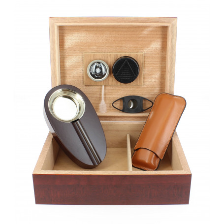 Mahogany cigar box and accessories