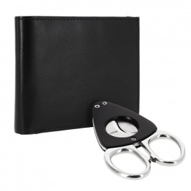 Credo Synchro Leather Wallet and Cigar Cutter Black