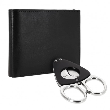 Credo Synchro Leather Wallet and Cigar Cup Black