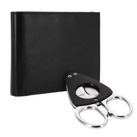 Credo Synchro Leather Wallet and Cigar Cutter Black