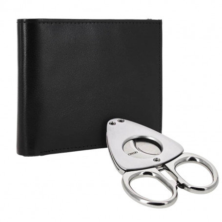 Chrome Cigar Cutter and Black Leather Wallet Credo Synchro