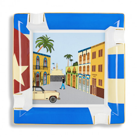 Cendrier Cigare Maison Cubaine Grand Porcelaine Elie Bleu