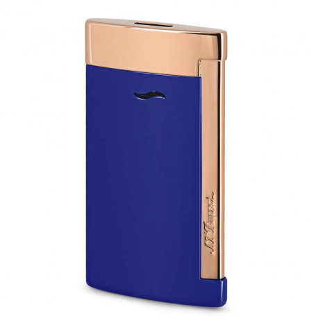 Accendino S.T. Dupont Slim 7, design blu brillante e finiture in oro rosa