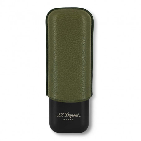 Cigar case S.T. Dupont Duo, Khaki leather and Matte Black metal finish