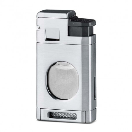 2-in-1 Integrated Grey Triple Flame Lighter and Cigar Cutter