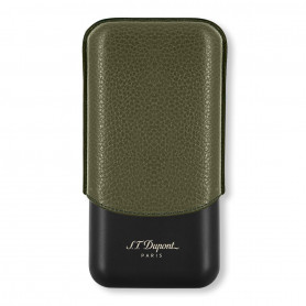 Triple Cigar Case S.T. Dupont, Khaki Leather with Matte Black Metal Details