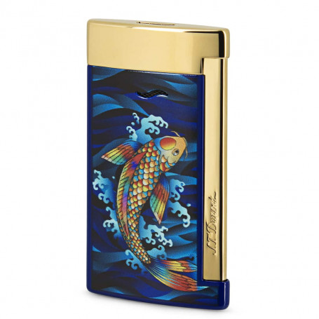 Feuerzeug S.T. Dupont Slim 7, Koi Fish Golden Design und Gold Finish