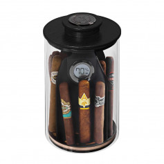 Cylindrical cigar jar in matt black glass