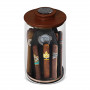 Cylindrical glass and acacia cigar jar