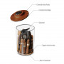 Cylindrical glass and acacia cigar jar