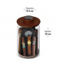 Cylindrical glass and acacia cigar jar