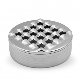 Round cigar ashtray in polished aluminum The Grid
