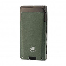 Green Double-Flame Cigar Lighter with Built-in Accessories
