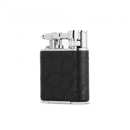 Briquet à double flamme torche Alfred Junior en cuir imitation croco noir Peter Charles Paris